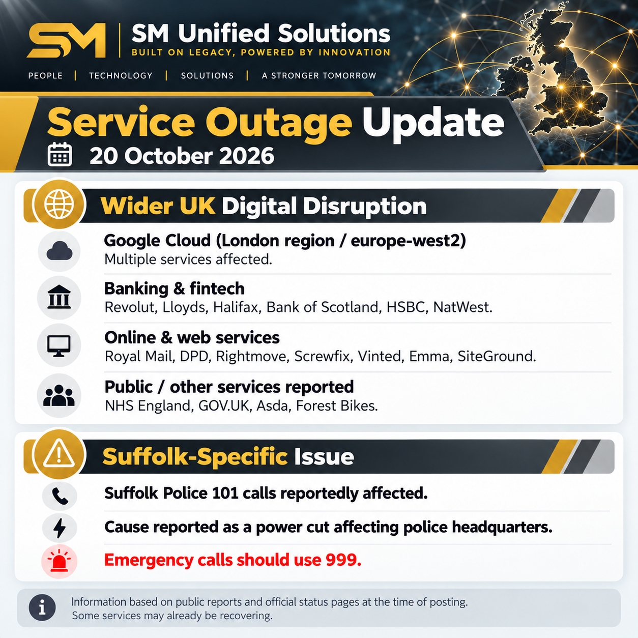 SERVICE OUTAGE UPDATE – TUESDAY 20 OCTOBER 2026