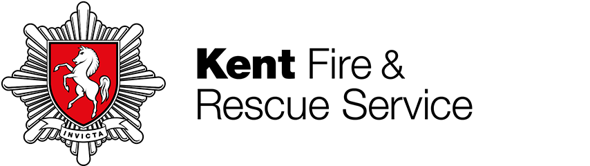 Logo of Kent Fire & Rescue Service with a crest featuring a lion and star design.