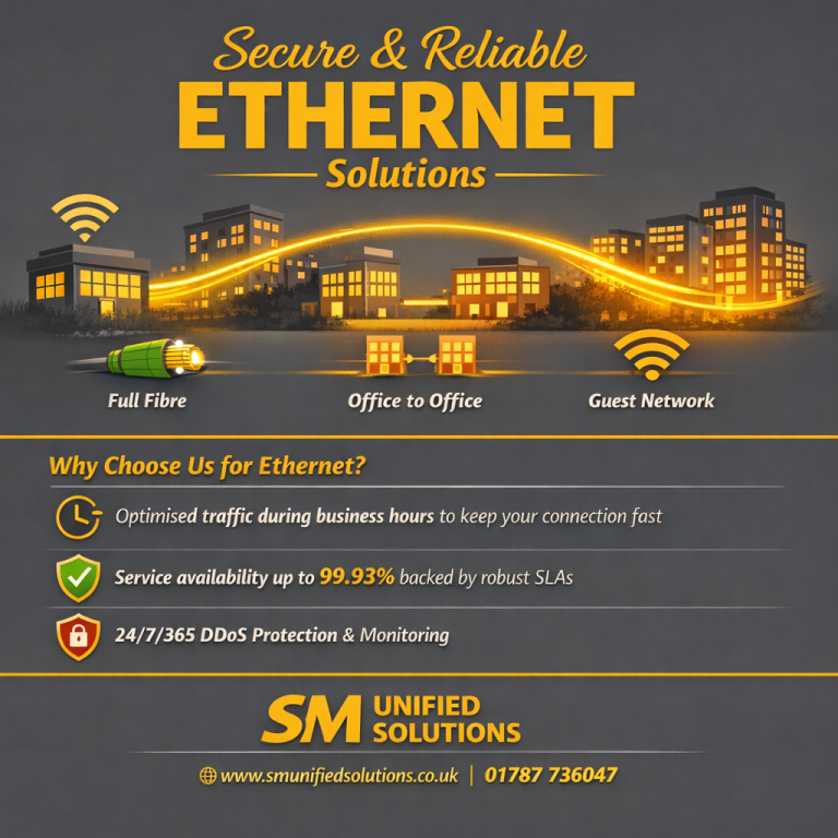 Graphic promoting secure Ethernet solutions with icons and text highlighting features and benefits.