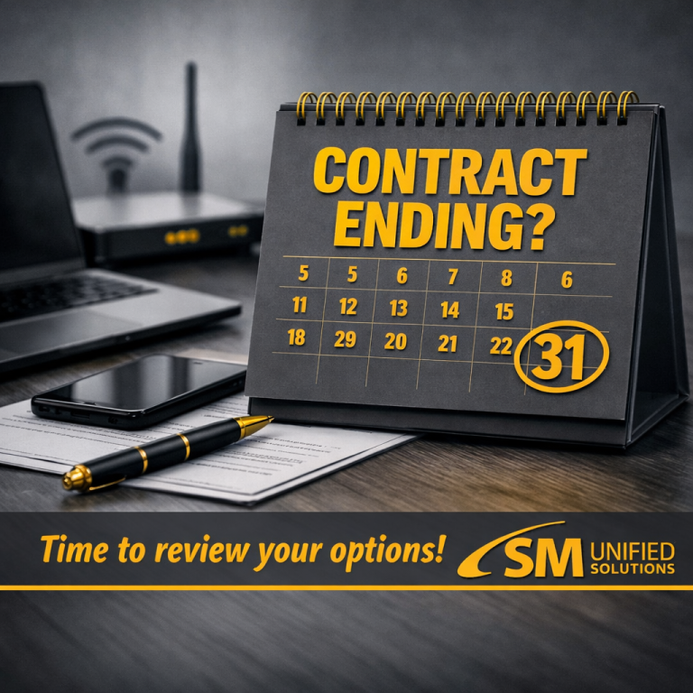 Calendar on a desk showing "Contract Ending?" for the 31st, with a smartphone and pen nearby.