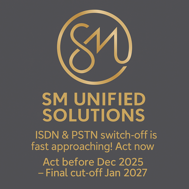 Logo for SM Unified Solutions with a message about ISDN and PSTN switch-off.