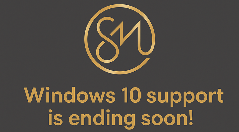 Windows 10 end of support Text announcement: "Windows 10 support is ending soon!" with a stylised logo.