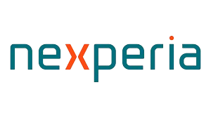 Nexperia logo featuring the name in teal and orange colours.