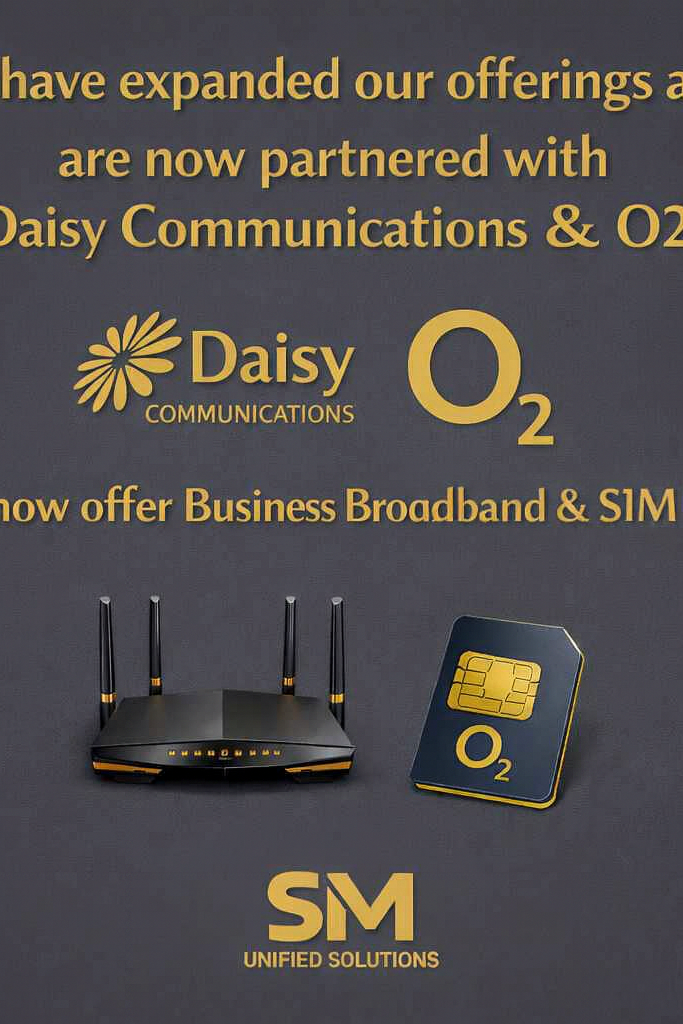 Daisy Communications and O2 partnership announcement with logo and broadband equipment.