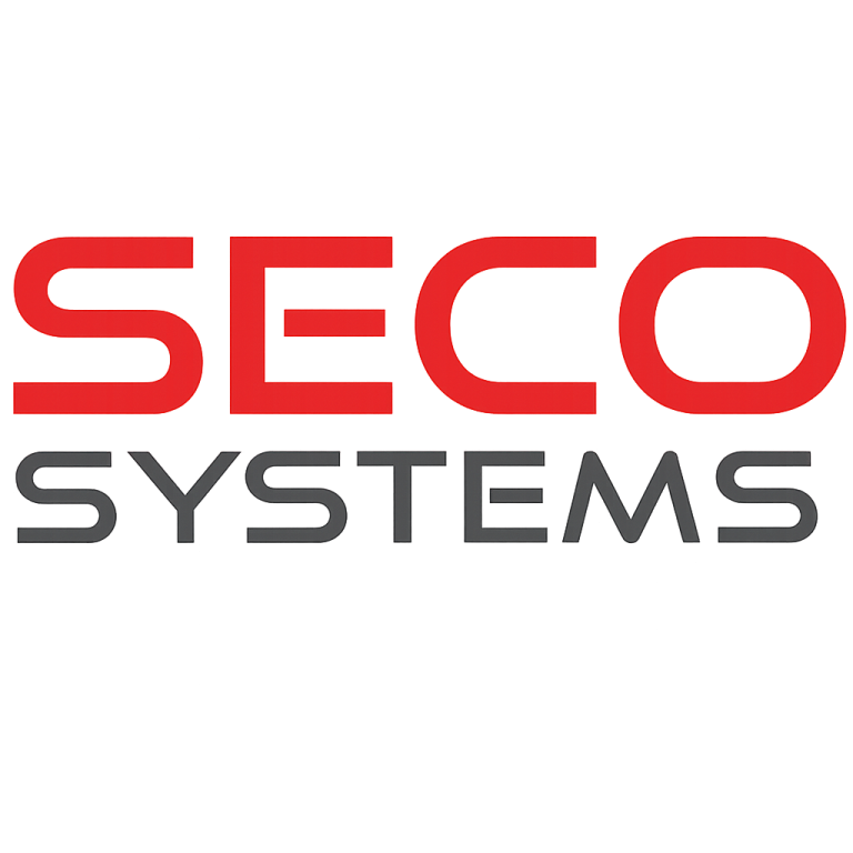 Logo of SECO Systems, featuring bold red and grey text.